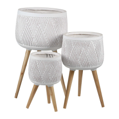 JLFX126900A 3PCS set fiberclay planters with wooden legs