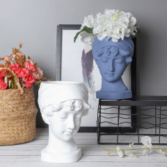 JLXL0126 Head sculpture terracotta plant pot with matte colors