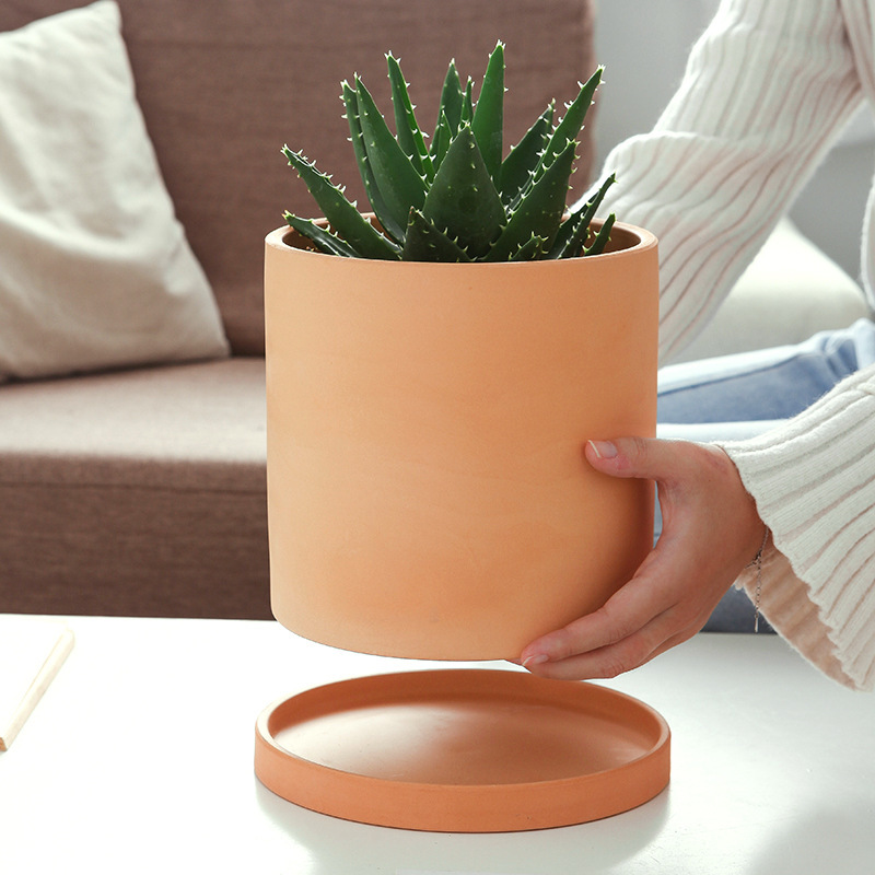 JLXL0123 Cylinder terracotta plant pot with saucer