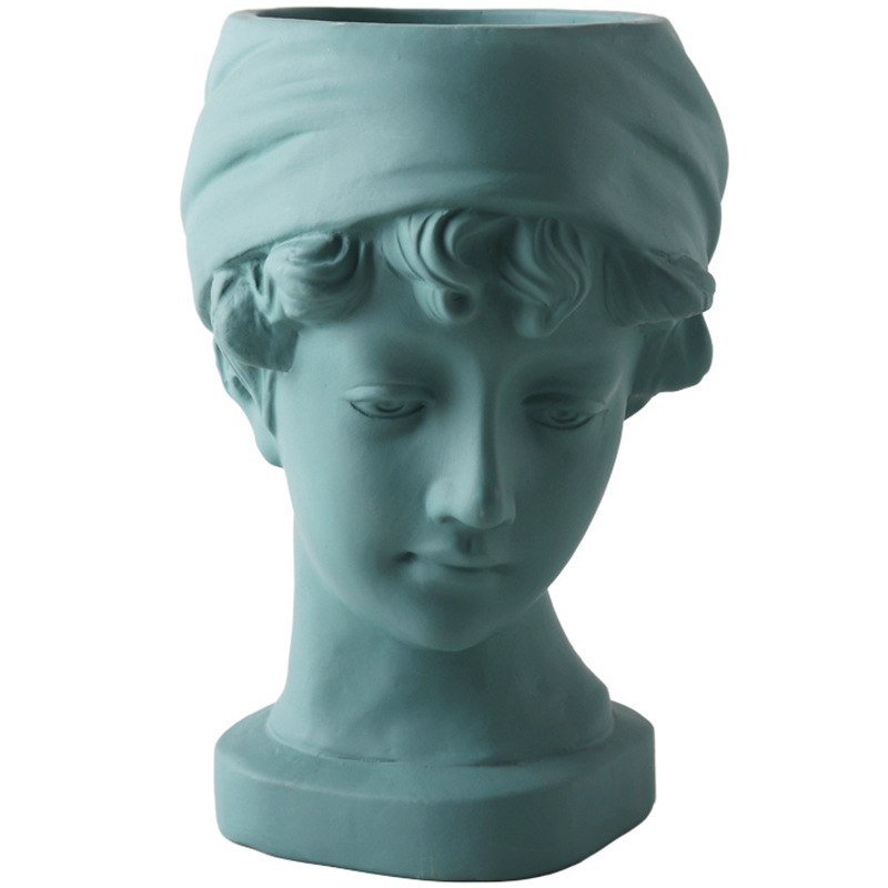 JLXL0126 Head sculpture terracotta plant pot with matte colors