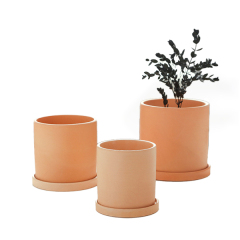 JLXL0123 Cylinder terracotta plant pot with saucer