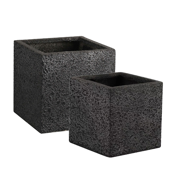JLFX12693 Textured black cubic fiberclay planter