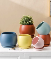 JLJS3602 Hot sale round ceramic planter pots with saucers