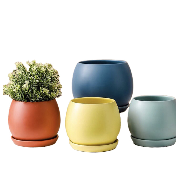 JLJS3602 Hot sale round ceramic planter pots with saucers