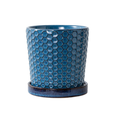 JLYF3901A Glazed textured ceramic indoor plant pot with saucer