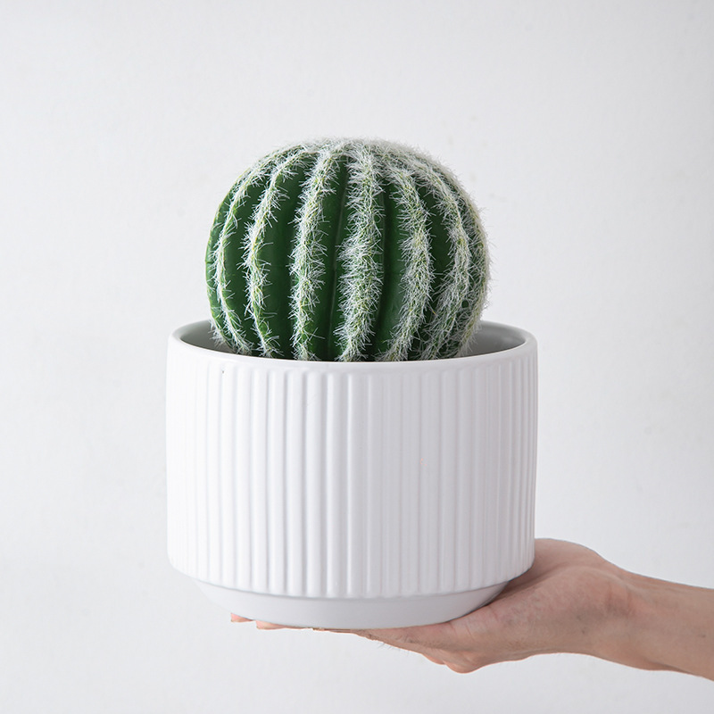 JLYF3921 Set of 3 textured ceramic classic planter pots white
