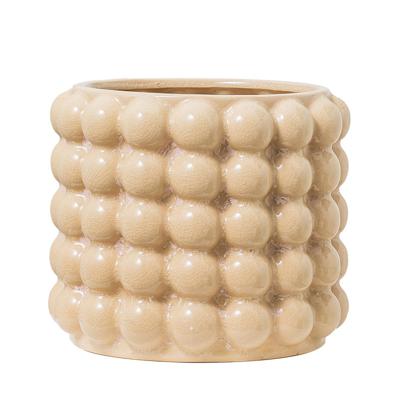 JLYF3911 Crackle glazed unique design ceramic planter pot Beige