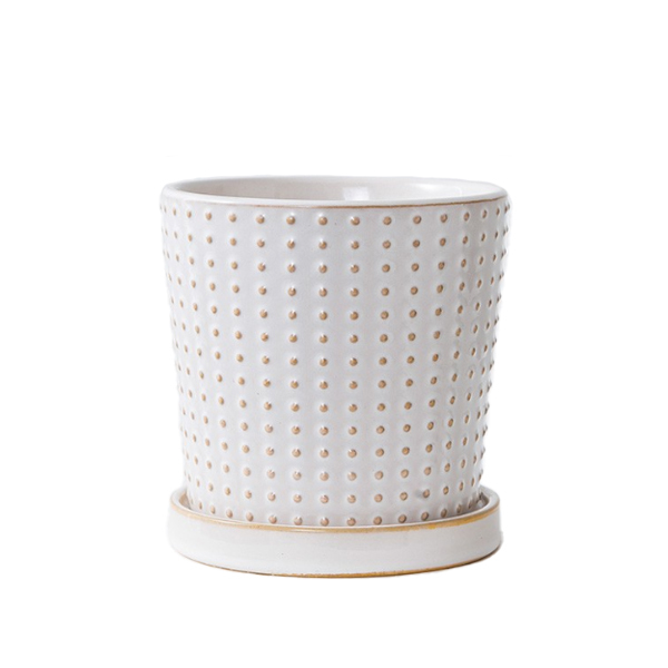 JLYF3901D Embossed dots ceramic glazed planters with saucers