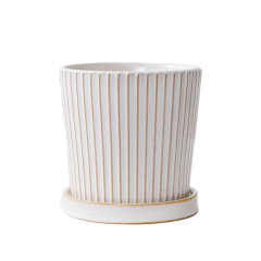 JLYF3901C Glazed Fluted ceramic plant pots with trays