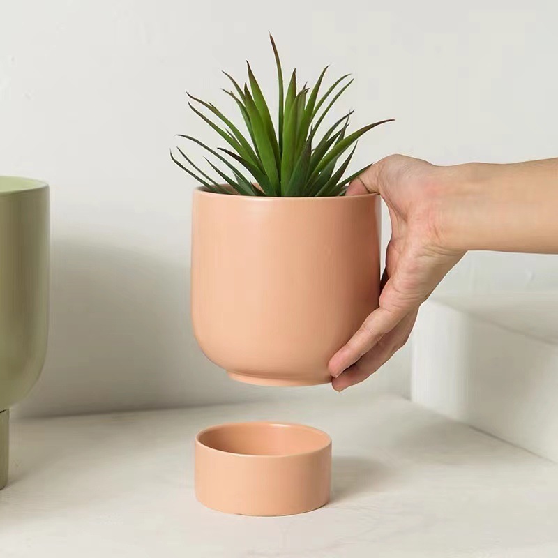 JLJS3607 Matte Ceramic planter pot with saucer