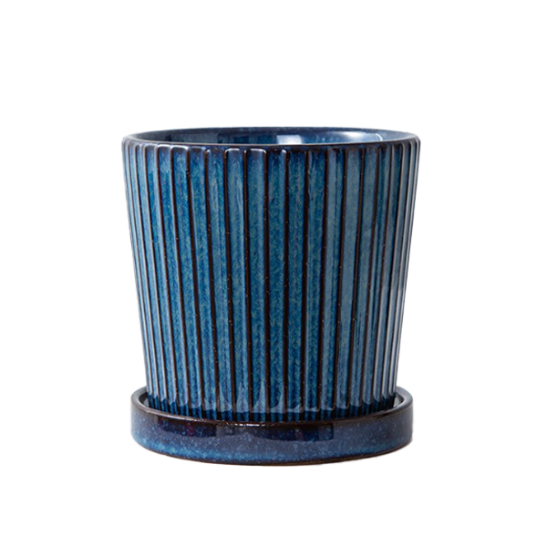 JLYF3901C Glazed Fluted ceramic plant pots with trays