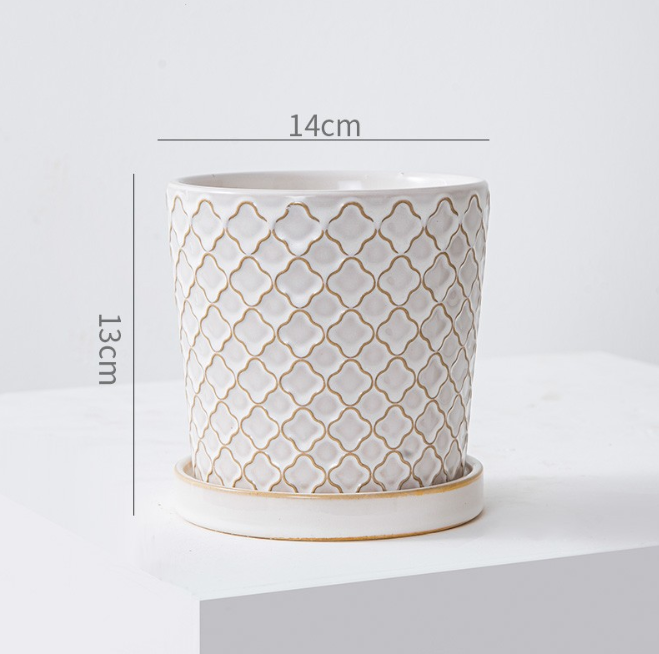 JLYF3901B Glazed textured ceramic planter pots with saucers
