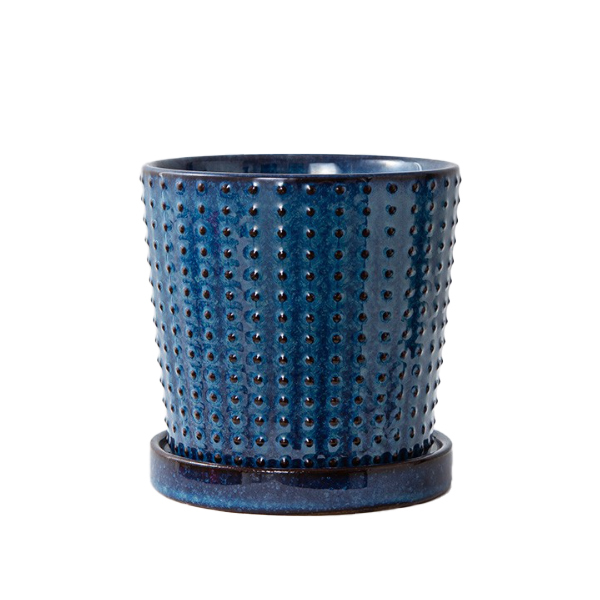 JLYF3901D Embossed dots ceramic glazed planters with saucers