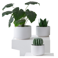 JLYF3921 Set of 3 textured ceramic classic planter pots white