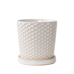 JLYF3901A Glazed textured ceramic indoor plant pot with saucer