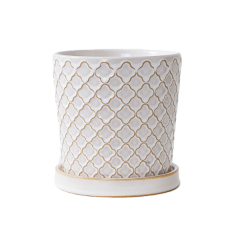 JLYF3901B Glazed textured ceramic planter pots with saucers