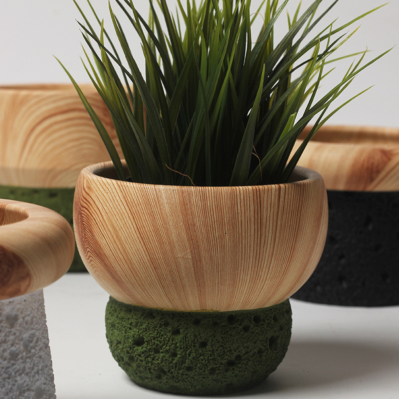 JYW131 Lava and wood effect cement plant pot