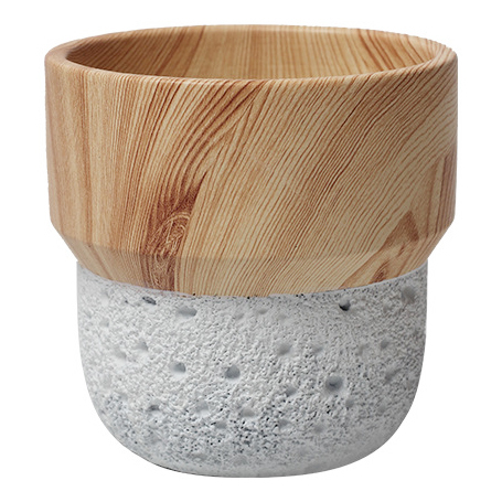 JYW135 Wood and Lava effect cement pot