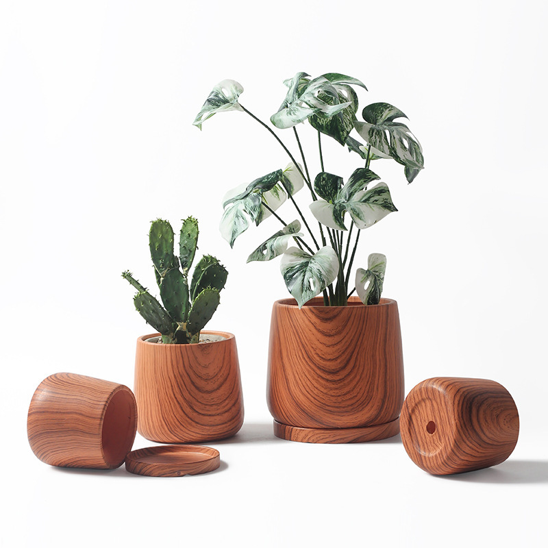 JYW2117 Wooden finish ceramic planter pots for indoor use