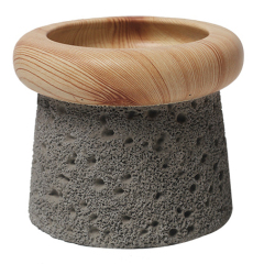 JYW132 Lava and wood effect cement pot