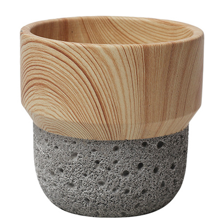JYW135 Wood and Lava effect cement pot