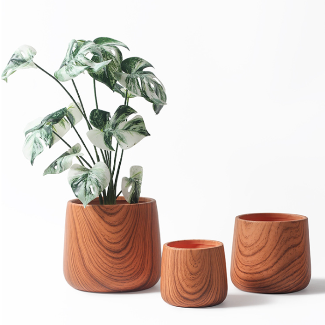 JYW2117 Wooden finish ceramic planter pots for indoor use