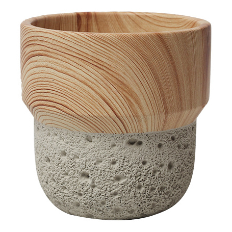 JYW135 Wood and Lava effect cement pot