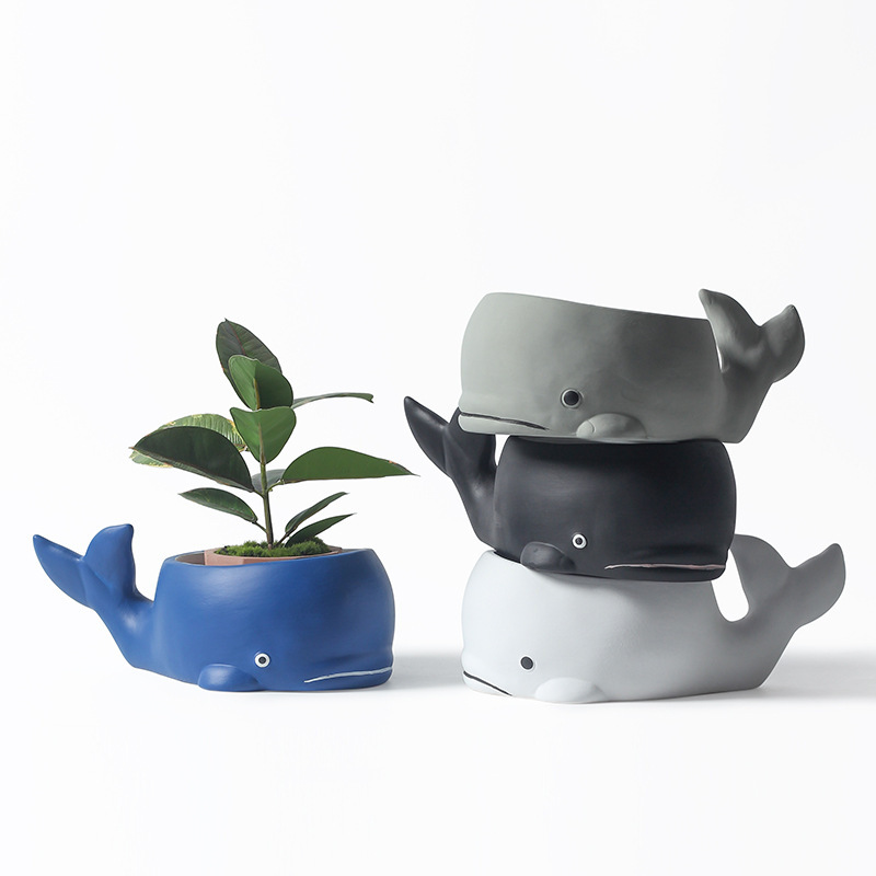 JYW2100 Whale design indoor garden ceramic pot