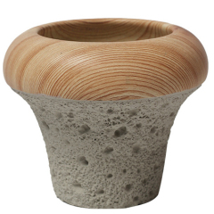 JYW133 Lava and wood effect cement pot