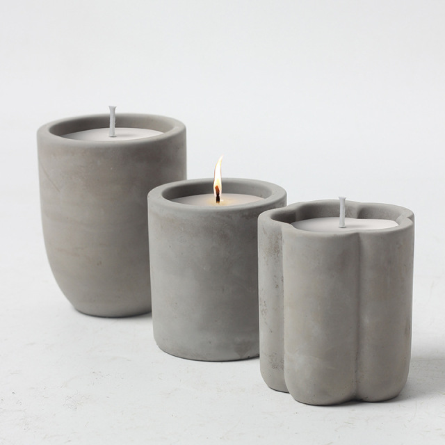 JWCV3013 Geometric design cement candle vessel in grey color