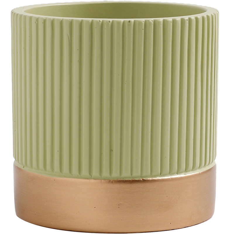 JYW2124 New design ceramic fluted cylinder planter pot with golden bottom