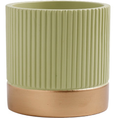 JYW2124 New design ceramic fluted cylinder planter pot with golden bottom