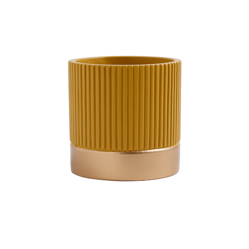 JYW2124 New design ceramic fluted cylinder planter pot with golden bottom