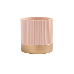 JYW2124 New design ceramic fluted cylinder planter pot with golden bottom