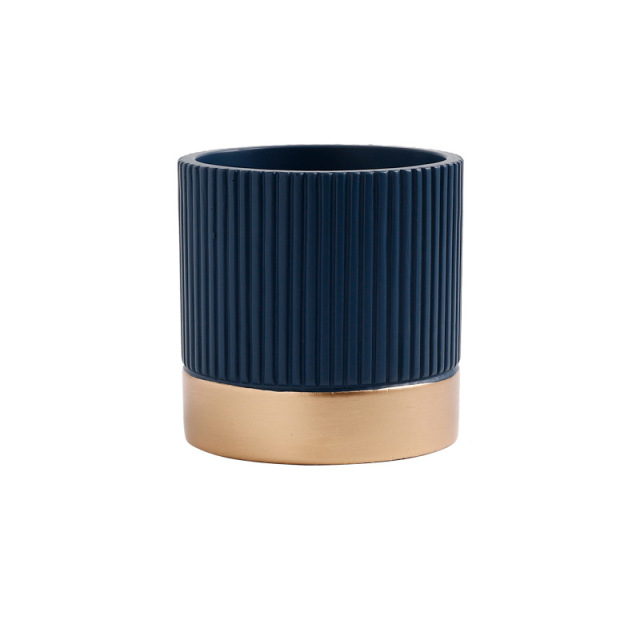 JYW2124 New design ceramic fluted cylinder planter pot with golden bottom
