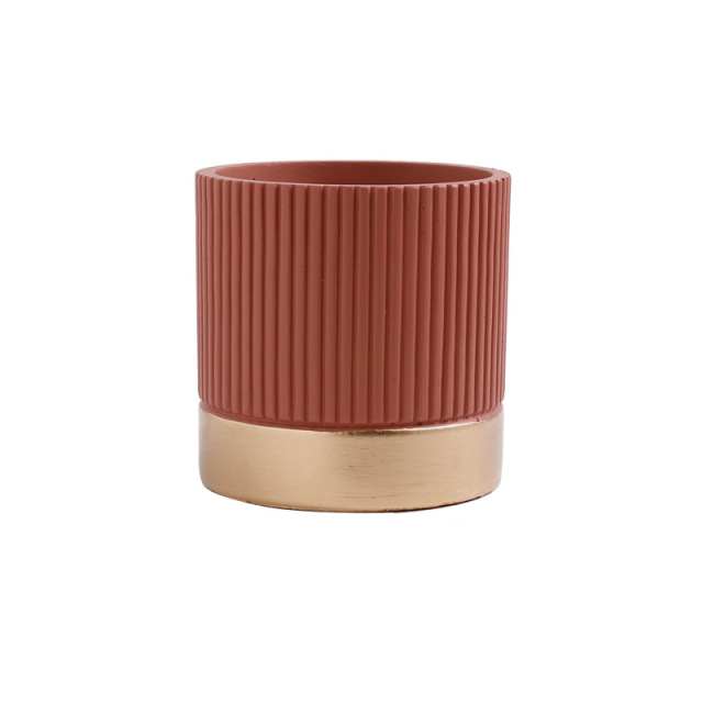 JYW2124 New design ceramic fluted cylinder planter pot with golden bottom