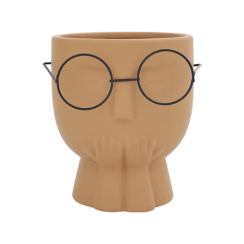 JYW2119 Faced design unglazed ceramic planter pot wholesale