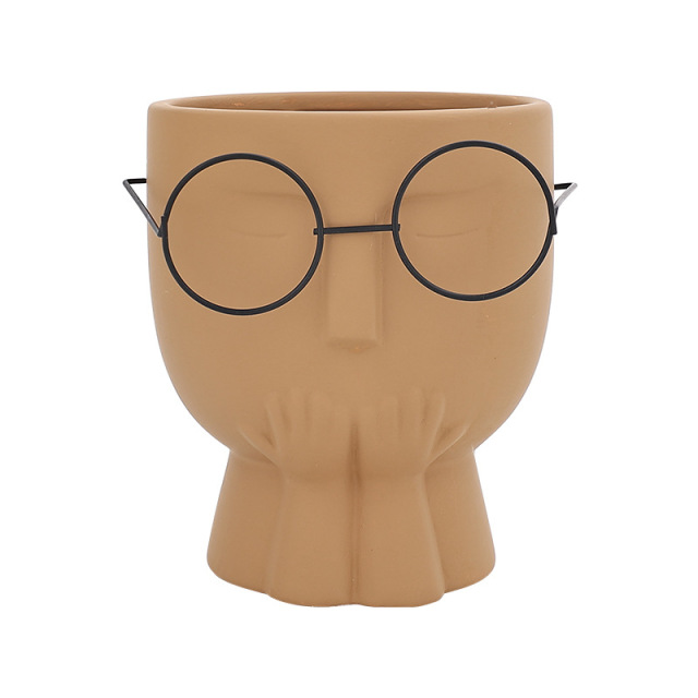 JYW2119 Faced design unglazed ceramic planter pot wholesale