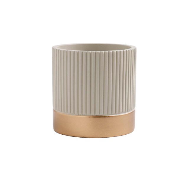 JYW2124 New design ceramic fluted cylinder planter pot with golden bottom