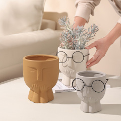 JYW2119 Faced design unglazed ceramic planter pot wholesale