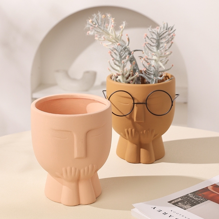 JYW2119 Faced design unglazed ceramic planter pot wholesale