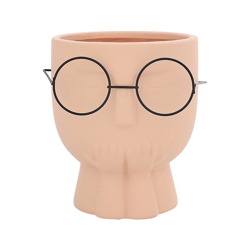 JYW2119 Faced design unglazed ceramic planter pot wholesale