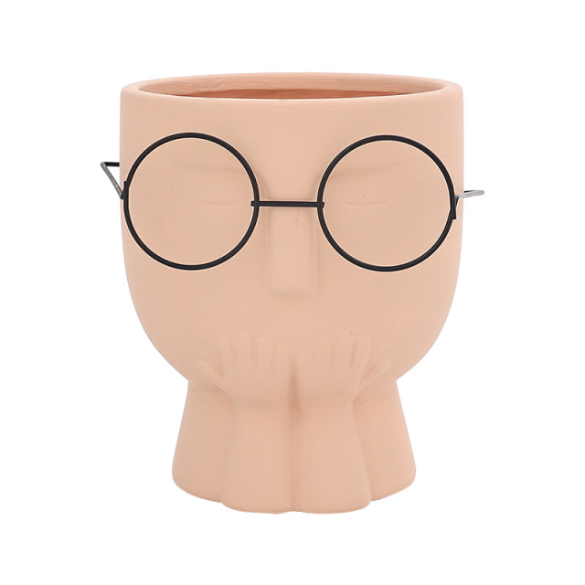 JYW2119 Faced design unglazed ceramic planter pot wholesale