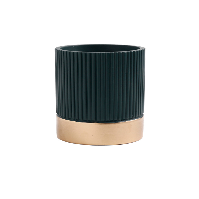 JYW2124 New design ceramic fluted cylinder planter pot with golden bottom