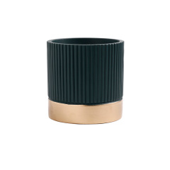 JYW2124 New design ceramic fluted cylinder planter pot with golden bottom