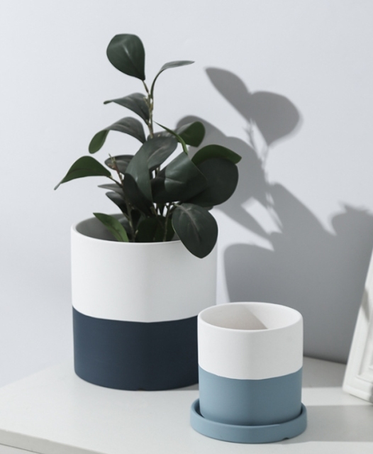 JYW2125 Cylinder ceramic pot with 2 tone finish