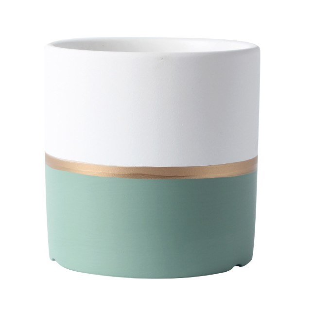 JYW2128 Indoor garden cylinder 2 tone ceramic plant pot
