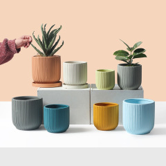 JYW2132  Addorable fluted ceramic planter for indoor use