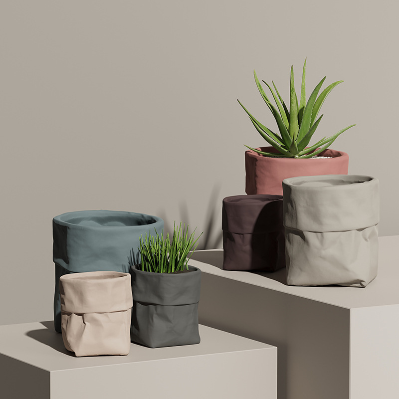 JYW2127 Bag designed ceramic planter pot with various colors