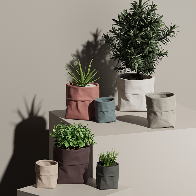 JYW2127 Bag designed ceramic planter pot with various colors